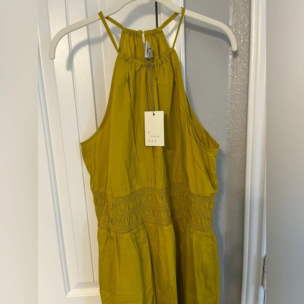 a new day Halter Midi Smocked Tiered Waist Dress in Mustard Yellow NWT L - Picture 8 of 9